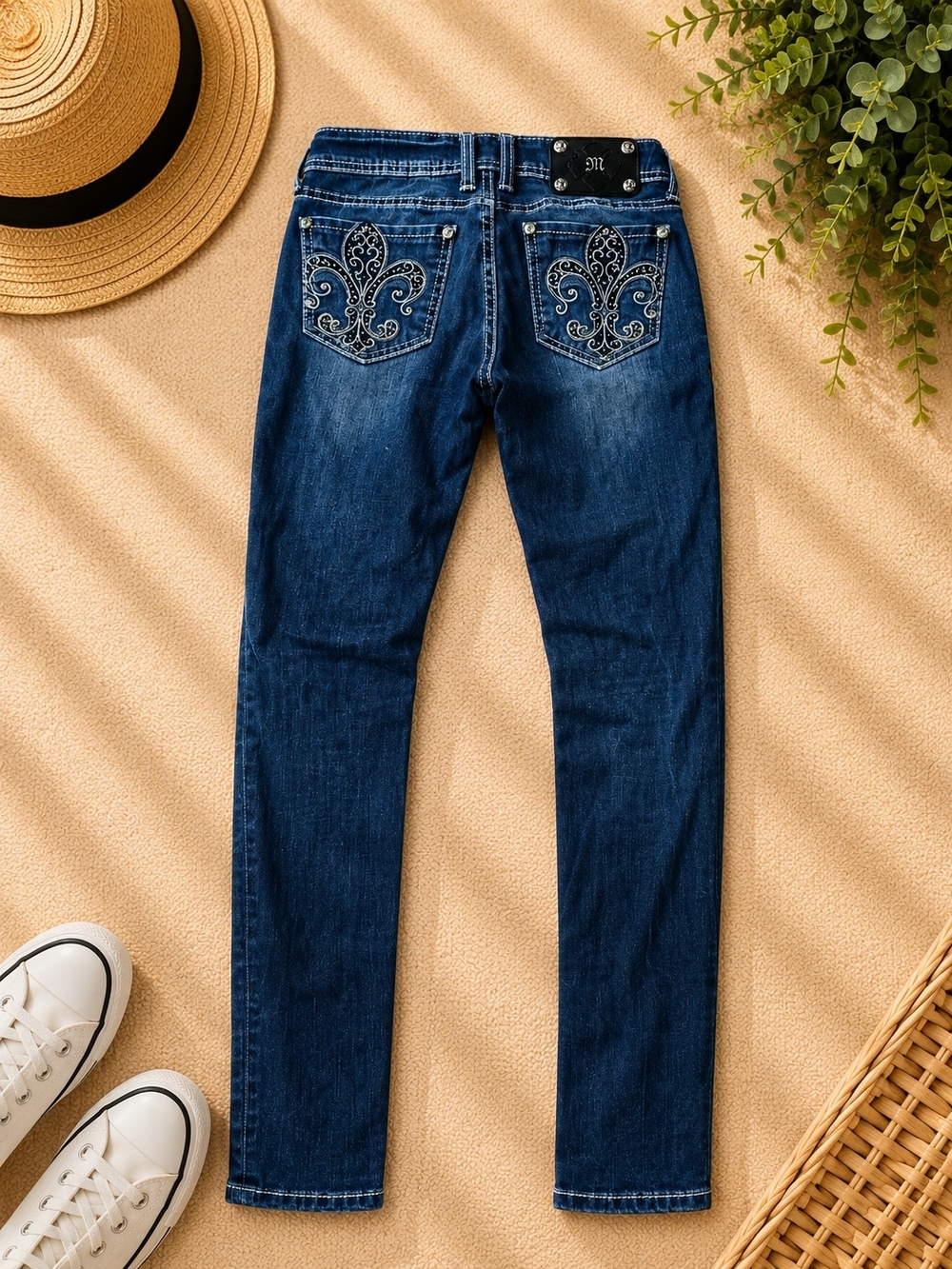 Miss ME Embroidered Dark Blue Slim Jeans